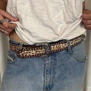 studded leopard belt - real leather, faux fur